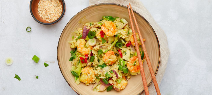 Thaise wok met garnalen en risoni