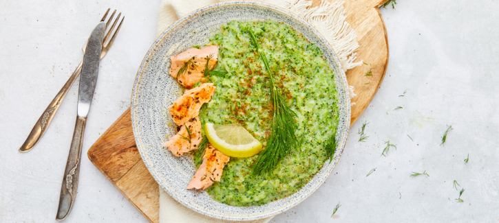 Broccolistamppot met zalm