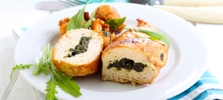 Gevulde kipfilet met spinazie