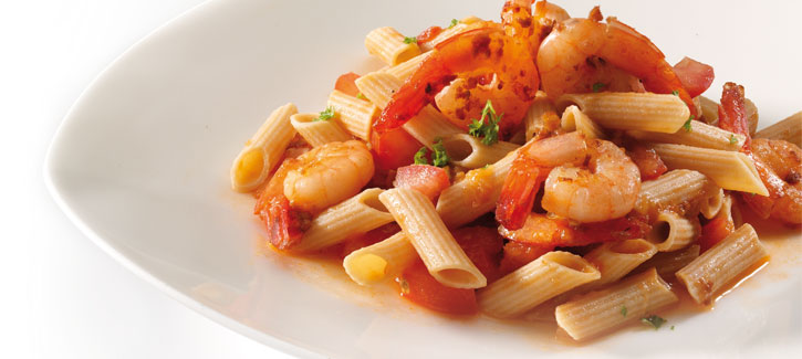 Pasta met scampi & tomaat