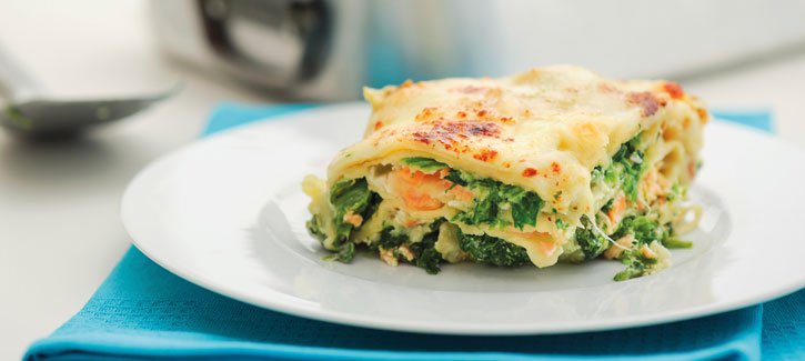 Aardappel spinazie zalmschotel