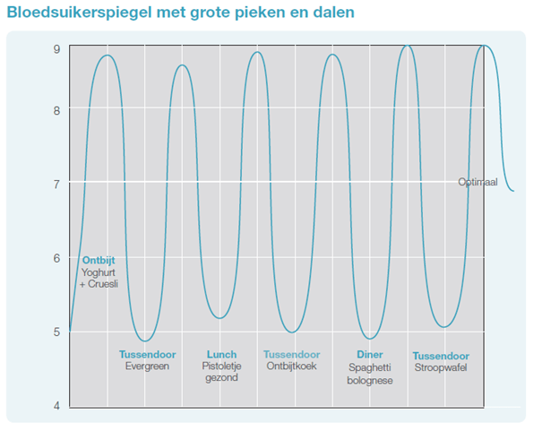 Bloedsuikerspiegel koolhydraten pieken dalen
