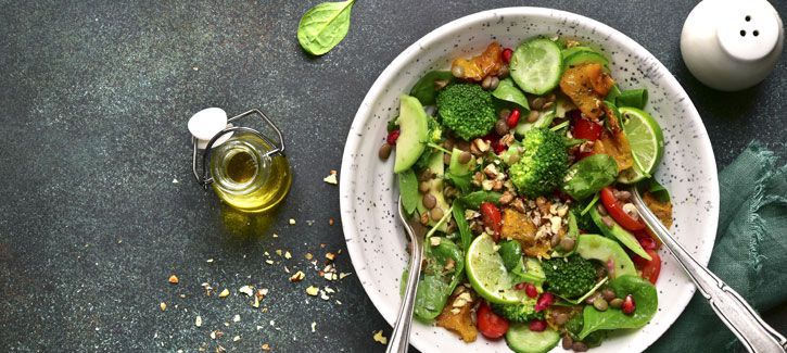 Linzensalade met pompoen en broccoli