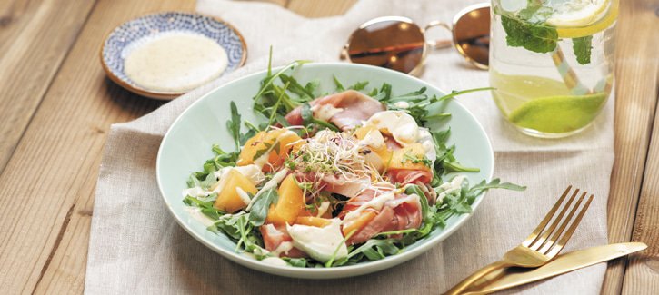 Salade meloen ham mozarrela
